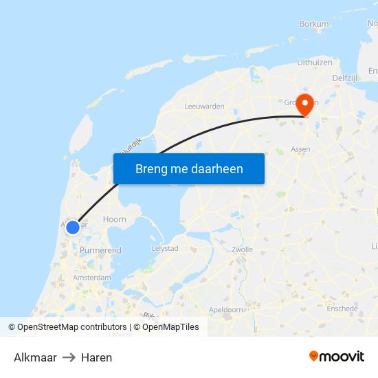 Alkmaar to Haren map