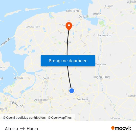 Almelo to Haren map