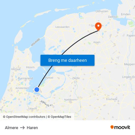 Almere to Haren map
