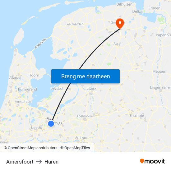 Amersfoort to Haren map