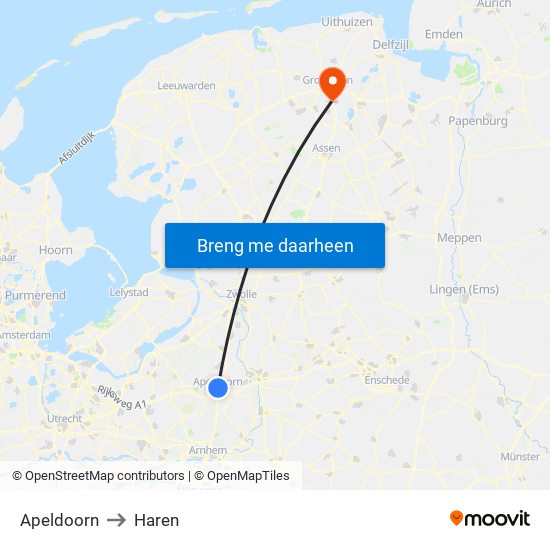 Apeldoorn to Haren map