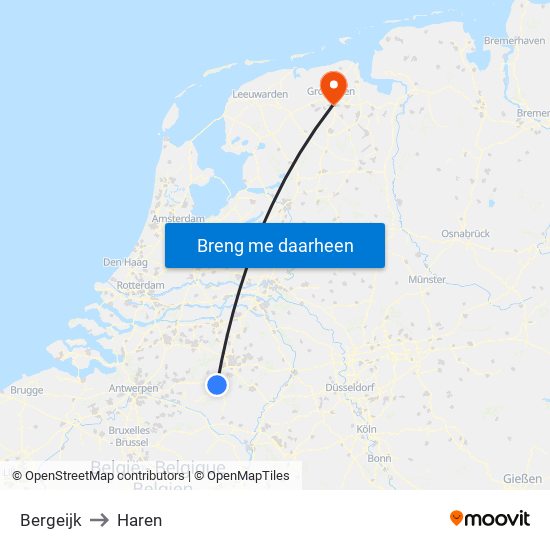 Bergeijk to Haren map