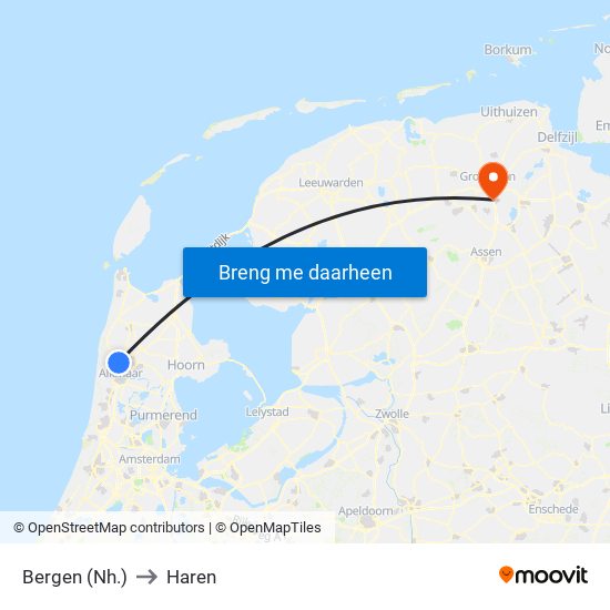 Bergen (Nh.) to Haren map