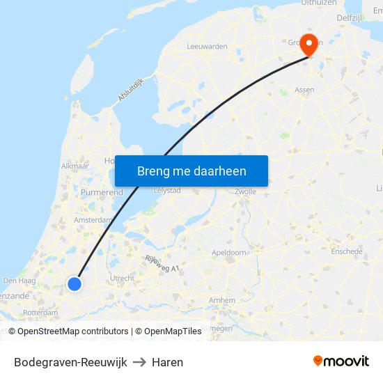 Bodegraven-Reeuwijk to Haren map