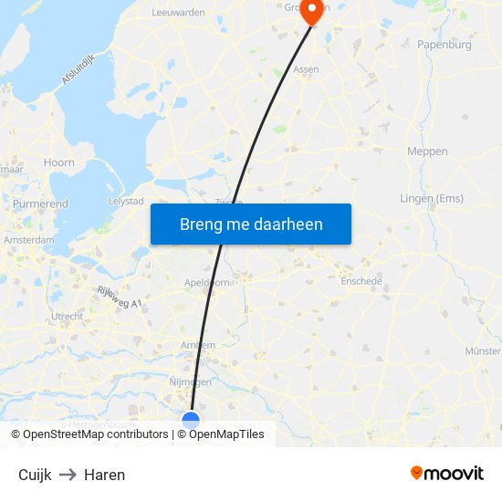 Cuijk to Haren map