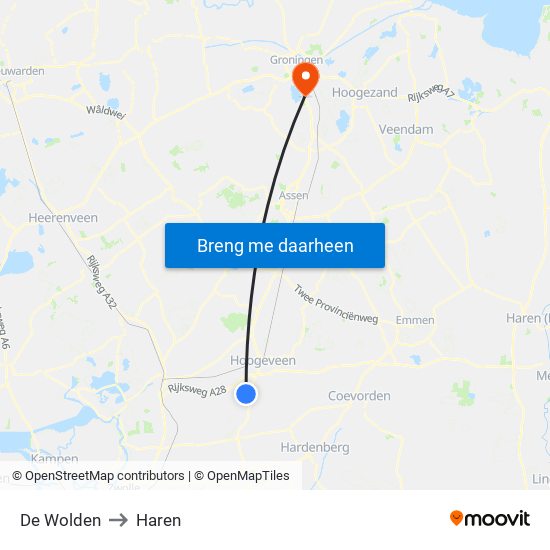 De Wolden to Haren map