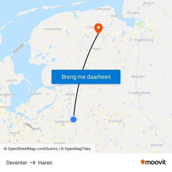 Deventer to Haren map