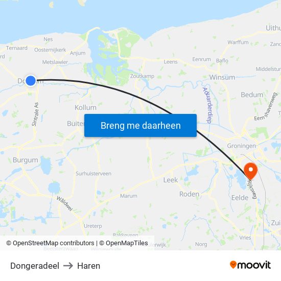 Dongeradeel to Haren map