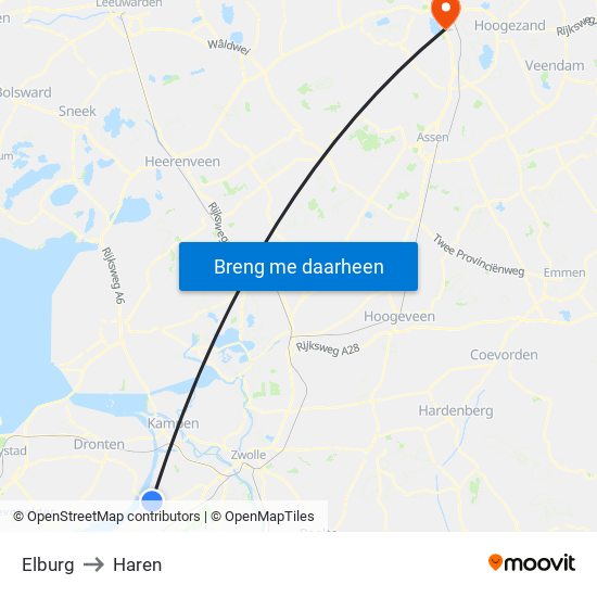 Elburg to Haren map