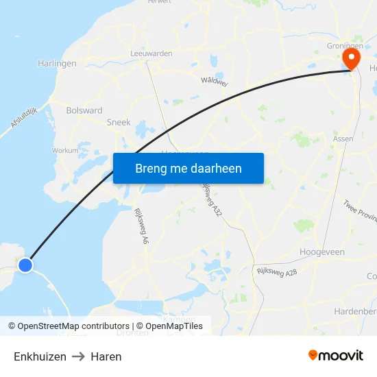 Enkhuizen to Haren map