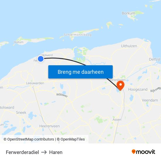 Ferwerderadiel to Haren map