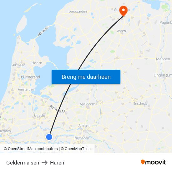 Geldermalsen to Haren map