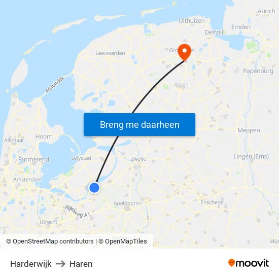 Harderwijk to Haren map