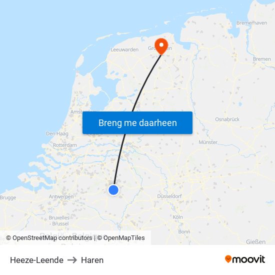 Heeze-Leende to Haren map