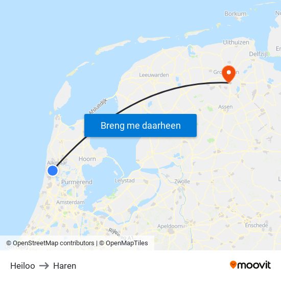 Heiloo to Haren map