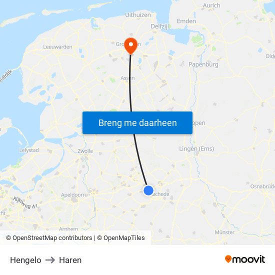 Hengelo to Haren map