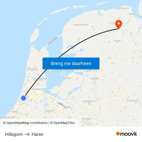 Hillegom to Haren map