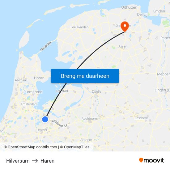 Hilversum to Haren map