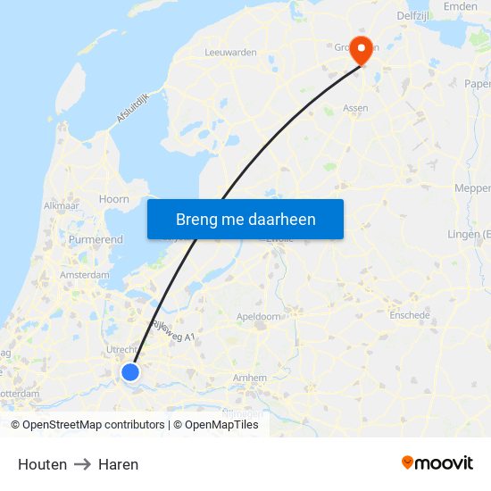 Houten to Haren map