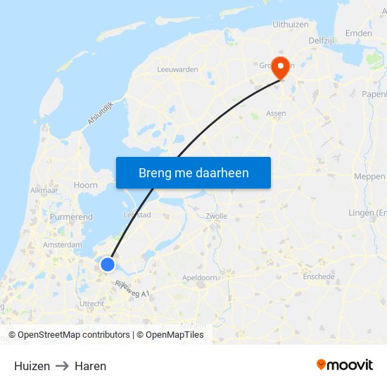 Huizen to Haren map