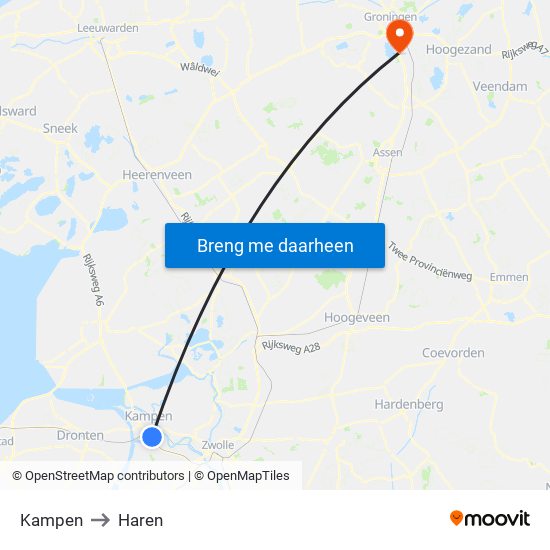 Kampen to Haren map