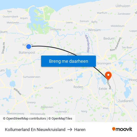 Kollumerland En Nieuwkruisland to Haren map