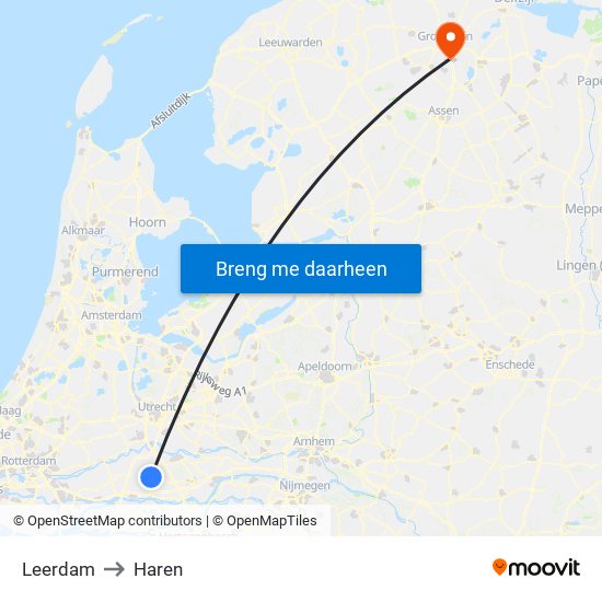 Leerdam to Haren map