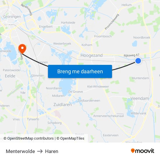 Menterwolde to Haren map