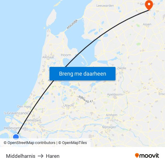 Middelharnis to Haren map