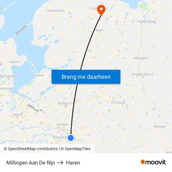 Millingen Aan De Rijn to Haren map