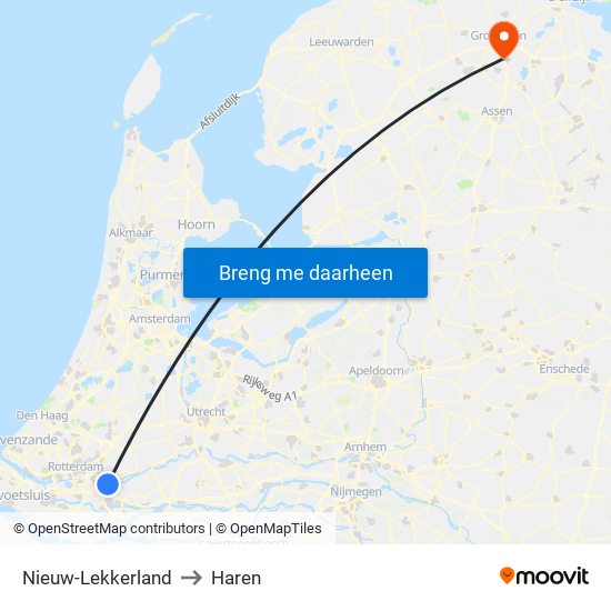 Nieuw-Lekkerland to Haren map