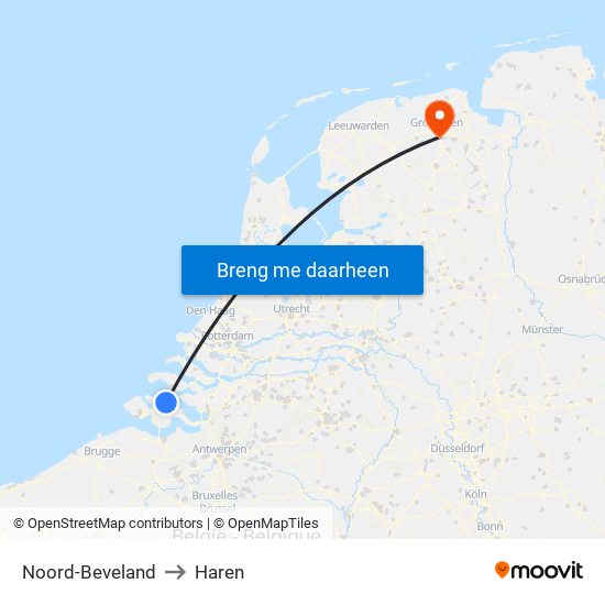 Noord-Beveland to Haren map