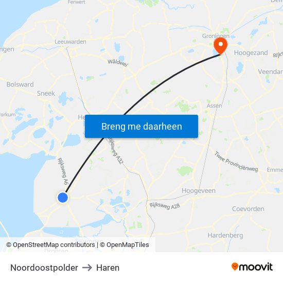 Noordoostpolder to Haren map