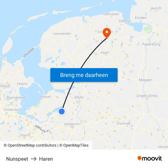 Nunspeet to Haren map