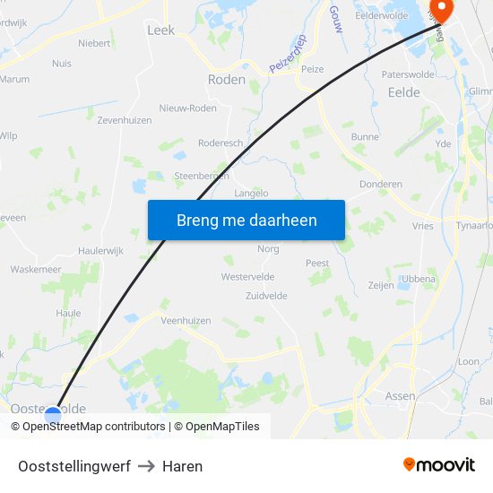 Ooststellingwerf to Haren map