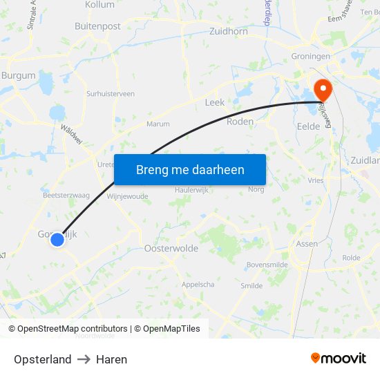 Opsterland to Haren map