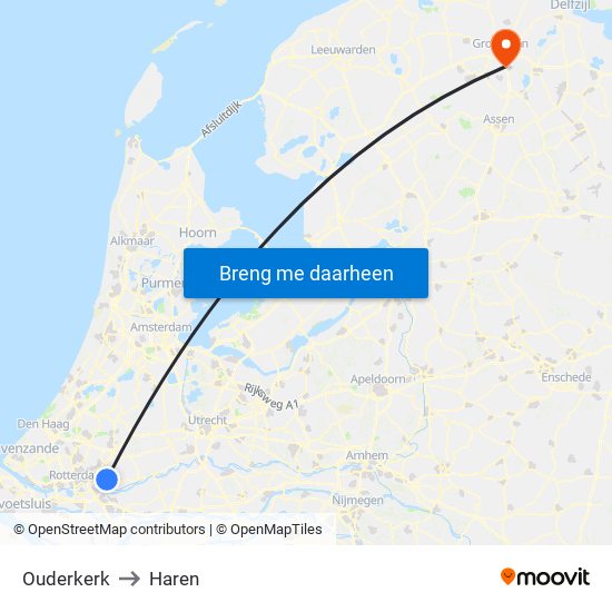 Ouderkerk to Haren map