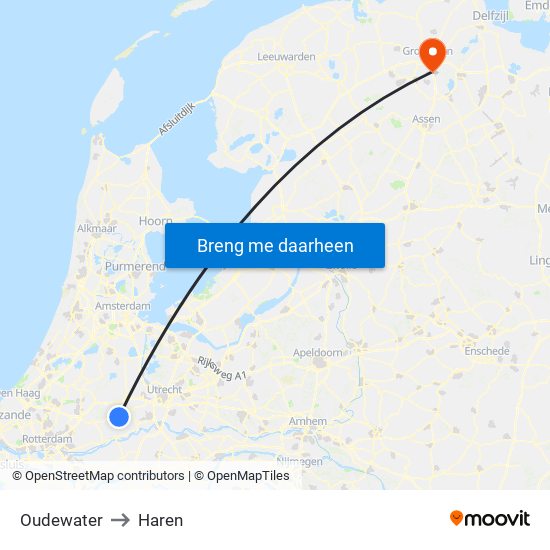 Oudewater to Haren map