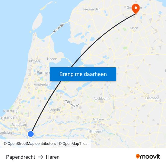 Papendrecht to Haren map