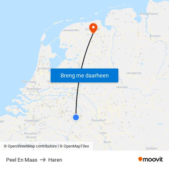 Peel En Maas to Haren map