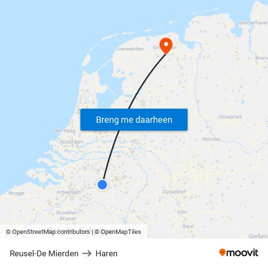 Reusel-De Mierden to Haren map