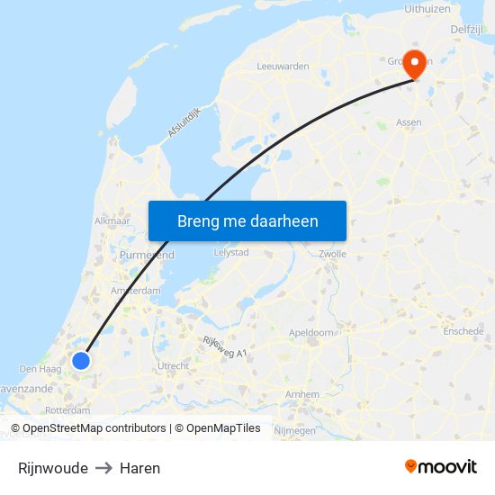 Rijnwoude to Haren map