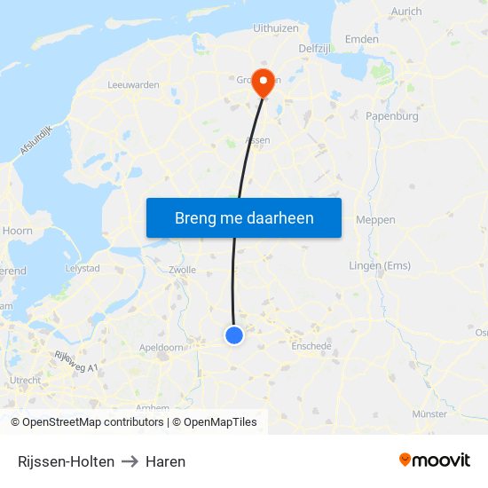 Rijssen-Holten to Haren map