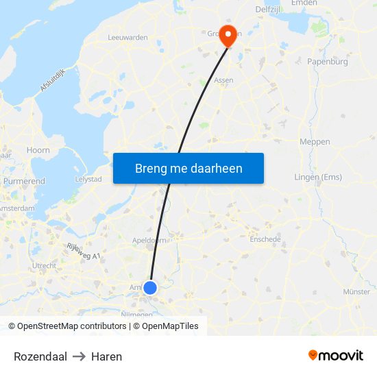 Rozendaal to Haren map