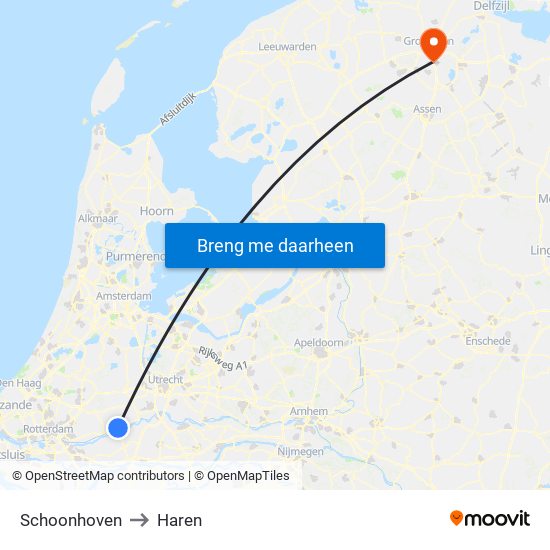 Schoonhoven to Haren map
