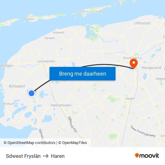 Sdwest Fryslân to Haren map