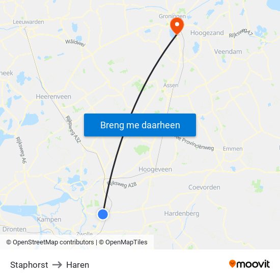 Staphorst to Haren map