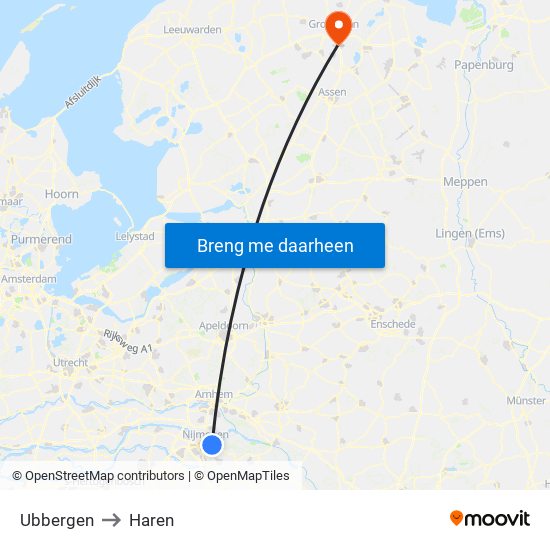 Ubbergen to Haren map