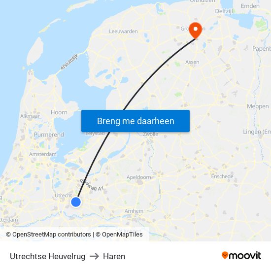 Utrechtse Heuvelrug to Haren map