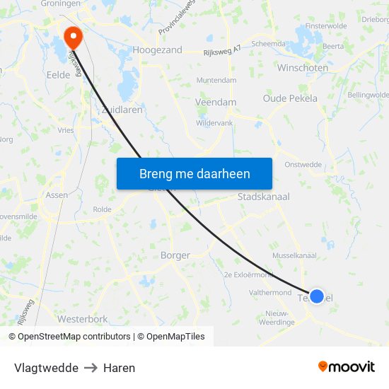 Vlagtwedde to Haren map